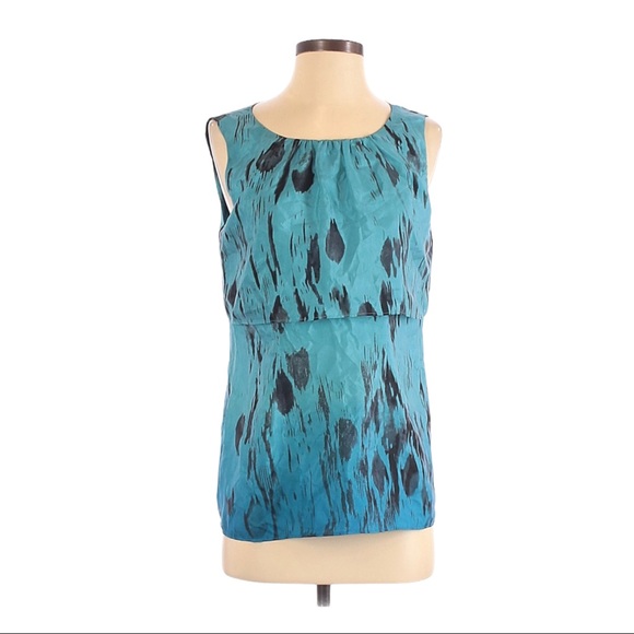 CAbi Silk Sleeveless Tiered Blue/ Black Om… - Picture 10 of 12